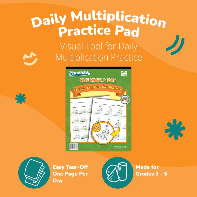 Channie's Channieâ€™s One Page A Day Two Digit Multiplication Practice, Double Digit Multiplication Workbook, 50 Fun & Easy Tear-Off Math Practice Worksheets For 3rd, 4th, & 5th Grade Kids - Image 2